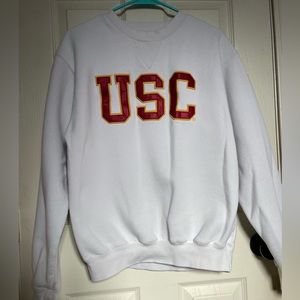 USC embroidered logo white crewneck sweater
